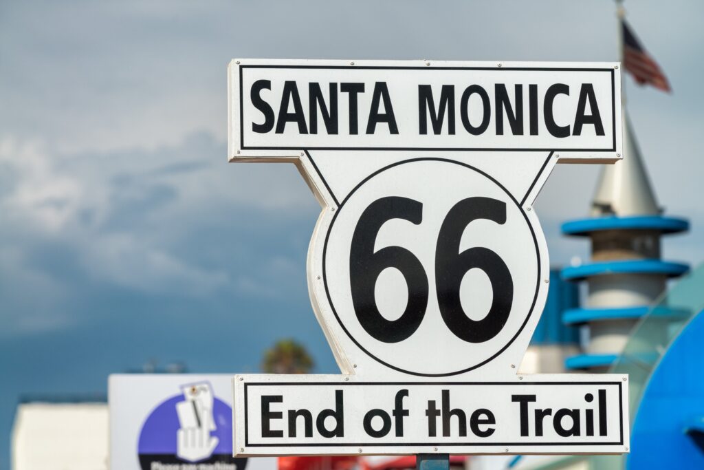 santa monica route 66 pier sign