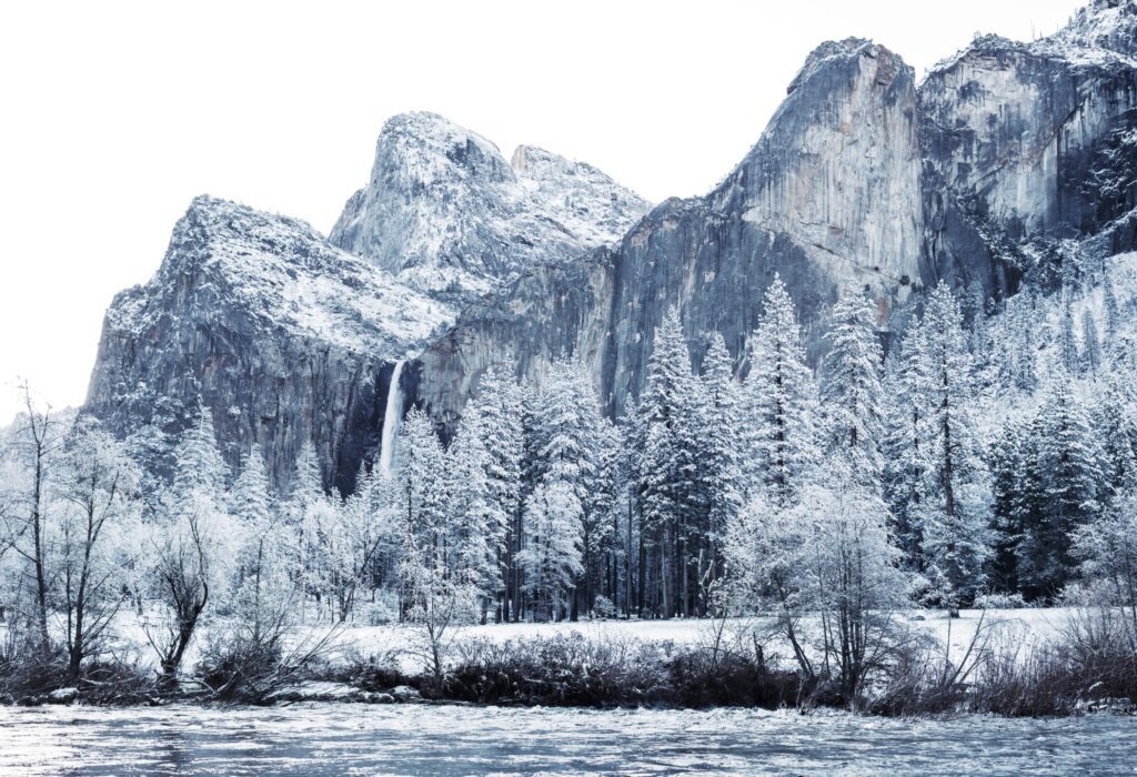 Yosemite winter waterfall ice glazed